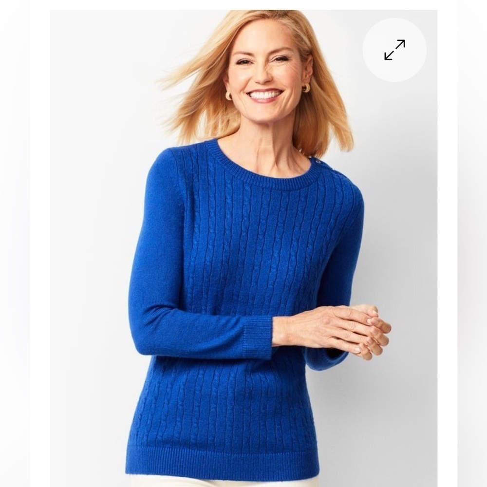 Talbots Cable Crewneck Blue Sweater Long Sleeve Buttons Cotton Plus Size 3X - Picture 2 of 8